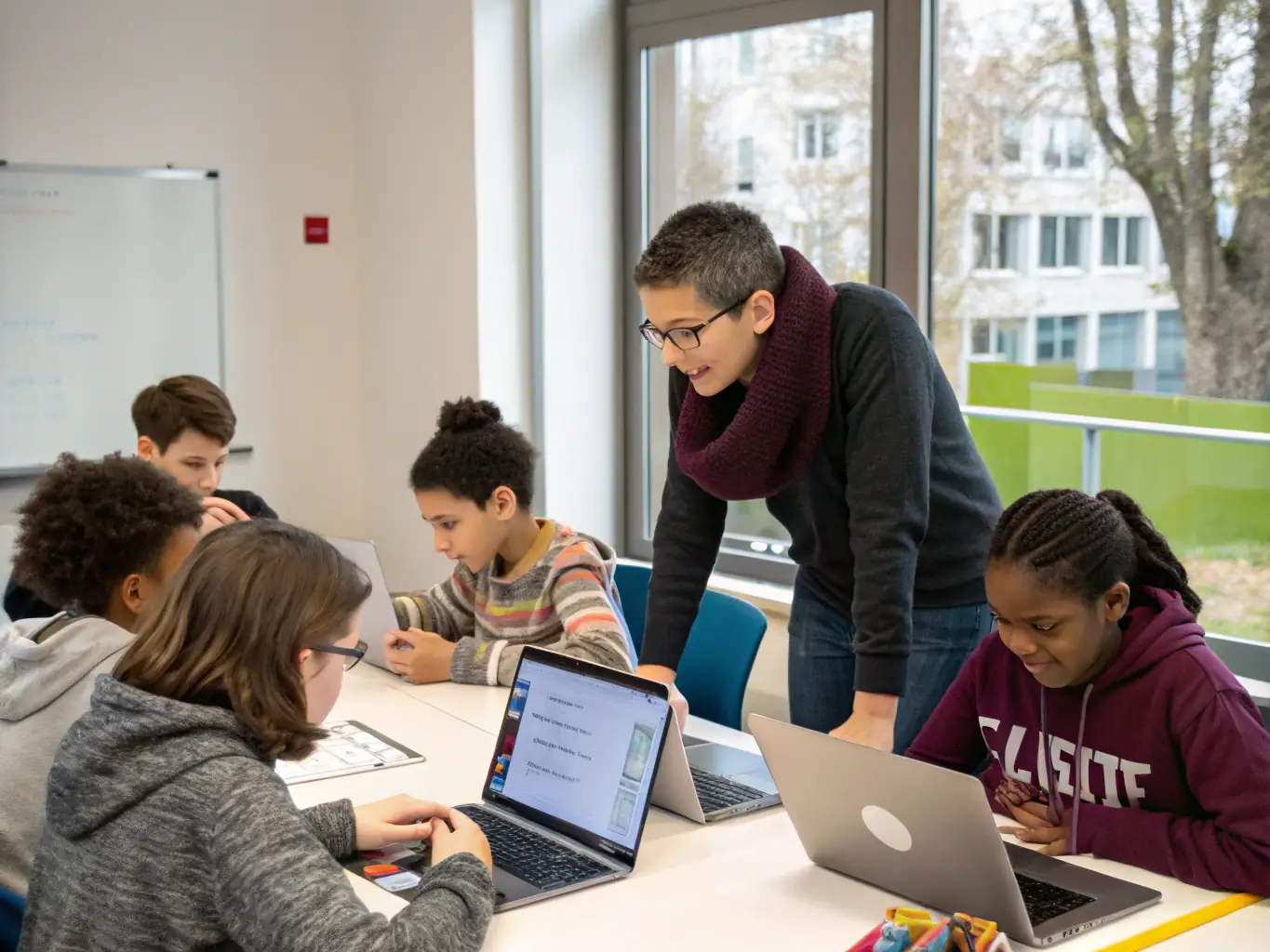 A dedicated instructor providing one-on-one guidance to a student working on a complex data analysis problem. The instructor is pointing to a specific section of code and explaining the logic behind it.
