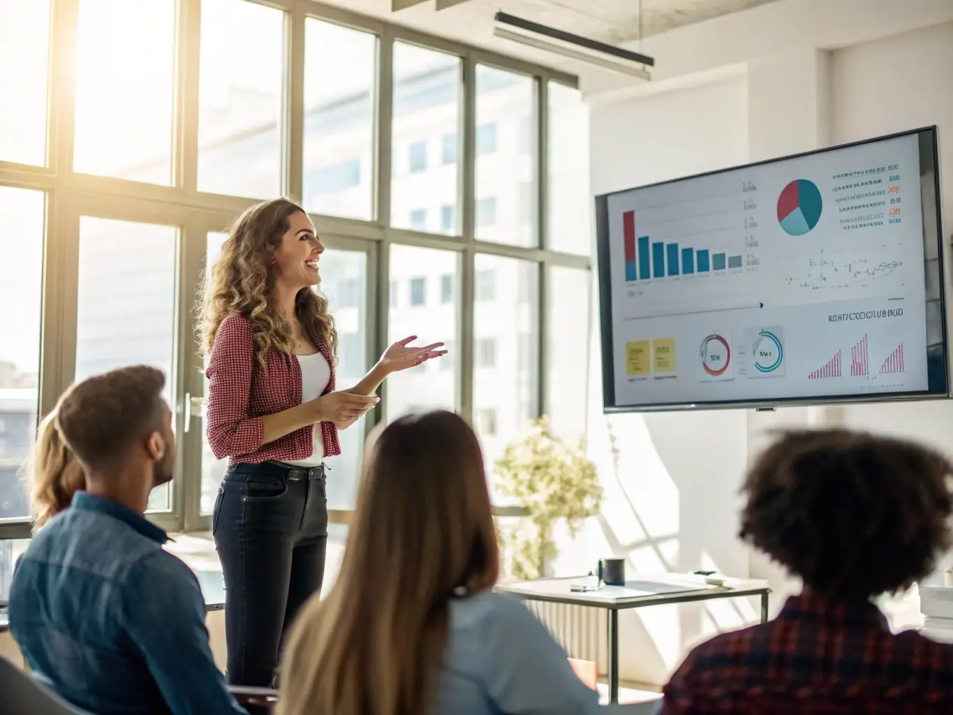 A student successfully presenting a data-driven solution to a panel of industry experts, showcasing their analytical skills and problem-solving abilities. The student is confident and articulate.